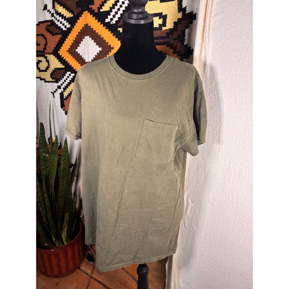 Fruit of the Loom Pocket T-Shirt Mens Large Green Excellent Short Sleeve Crewnk